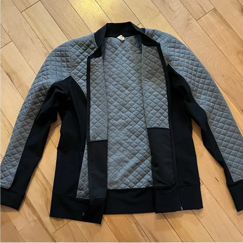 Lucy Gray and Black Quilted Athletic Jacket size medium zip front